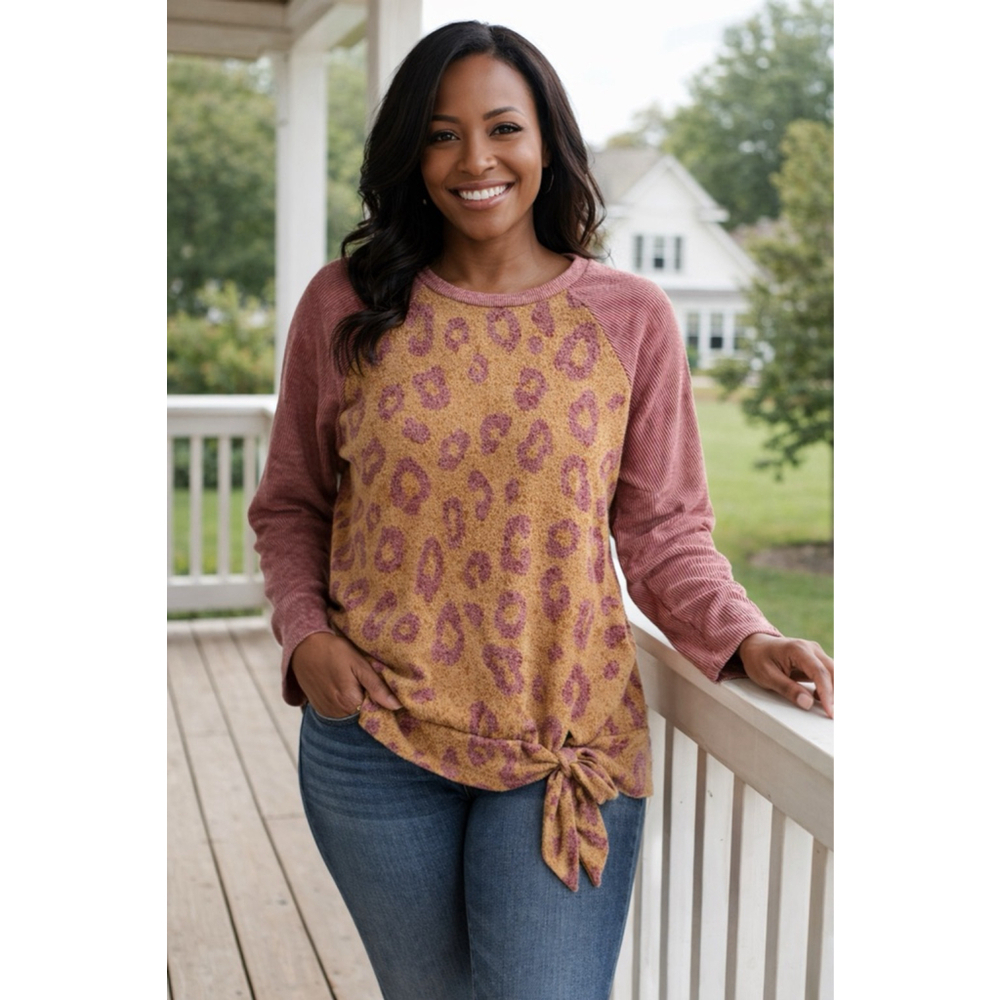 Women's Acting Pro Gold & Burgundy Leopard Print Sweatshirt M